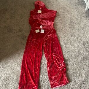 Fabletics Crushed Velour Zip Up Hoodie and Go-To Crushed Velour Wide Leg Pant.